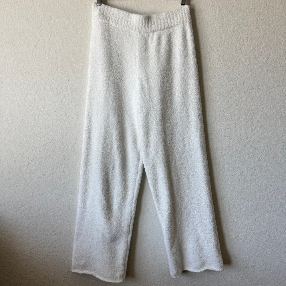 UGG Terry White Wide Leg Plush Fleece Lounge Pants Ribbed High Waist Large